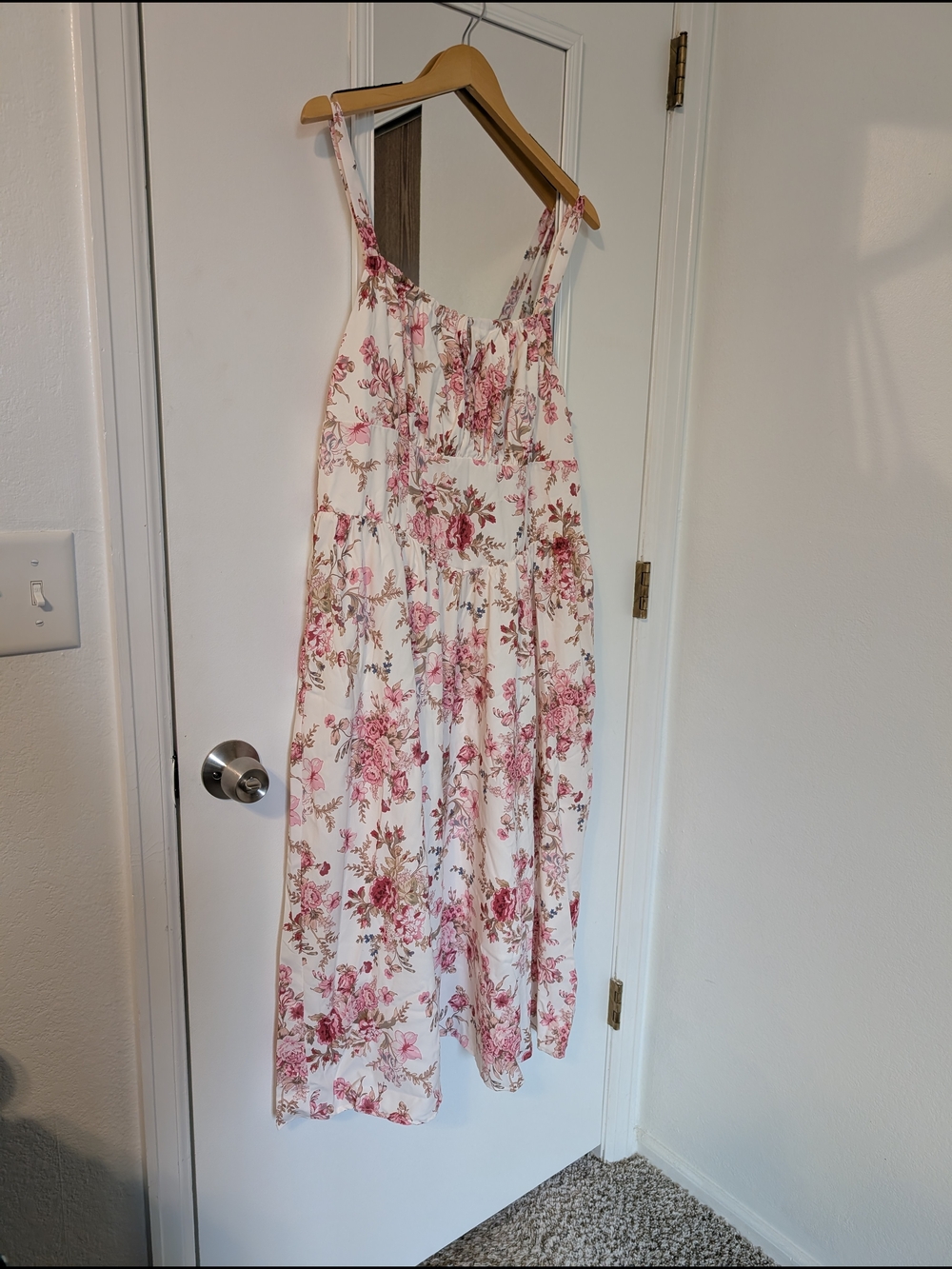 White Floral Sundress with Pink Rose Print Size 2XL